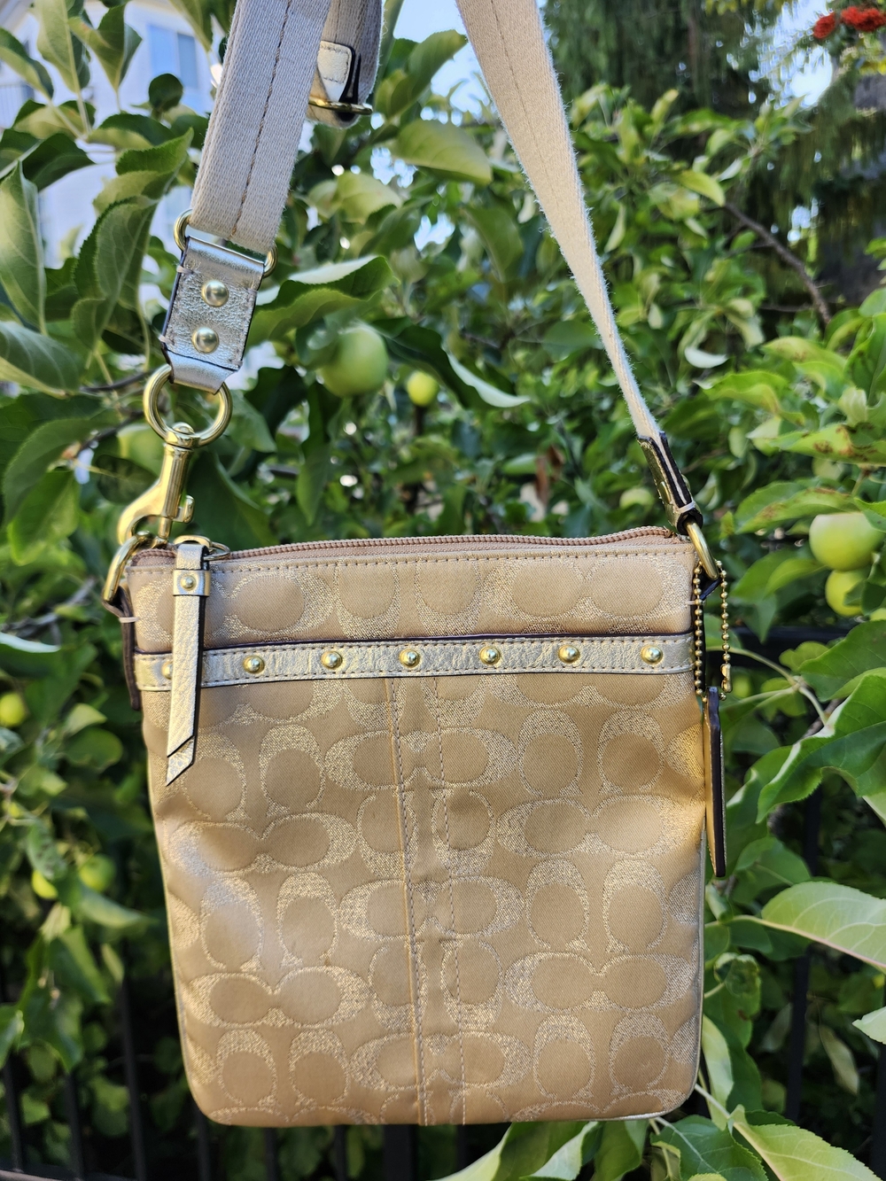 Coach Gold Metallic Signature Crossbody Bag